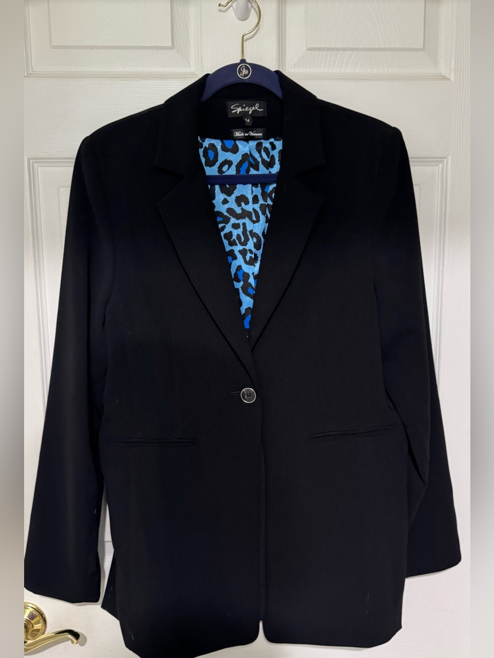 Spiegel Electric Blue Leopard Lined Blazer - Size 14